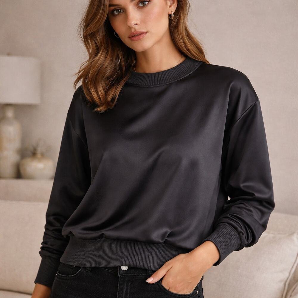 Lorena Saravia M Luxury Structured Sweatshirt Black Lined Knit Main Line Not H&M